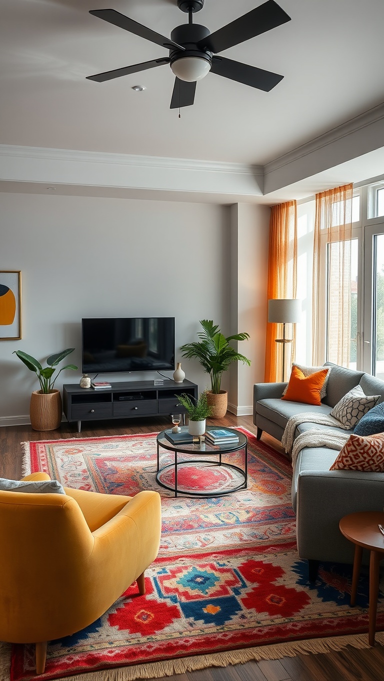 20 Fabulous Ideas and Inspiration for Layered Rug Living Rooms - 1. Go Bold with Colorful Patterns