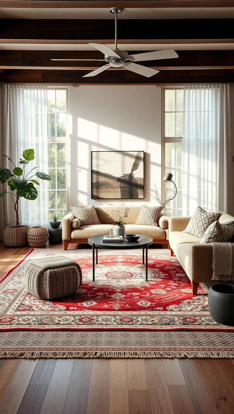 20 Fabulous Ideas and Inspiration for Layered Rug Living Rooms - 10. Combine Indoor and Outdoor Rugs