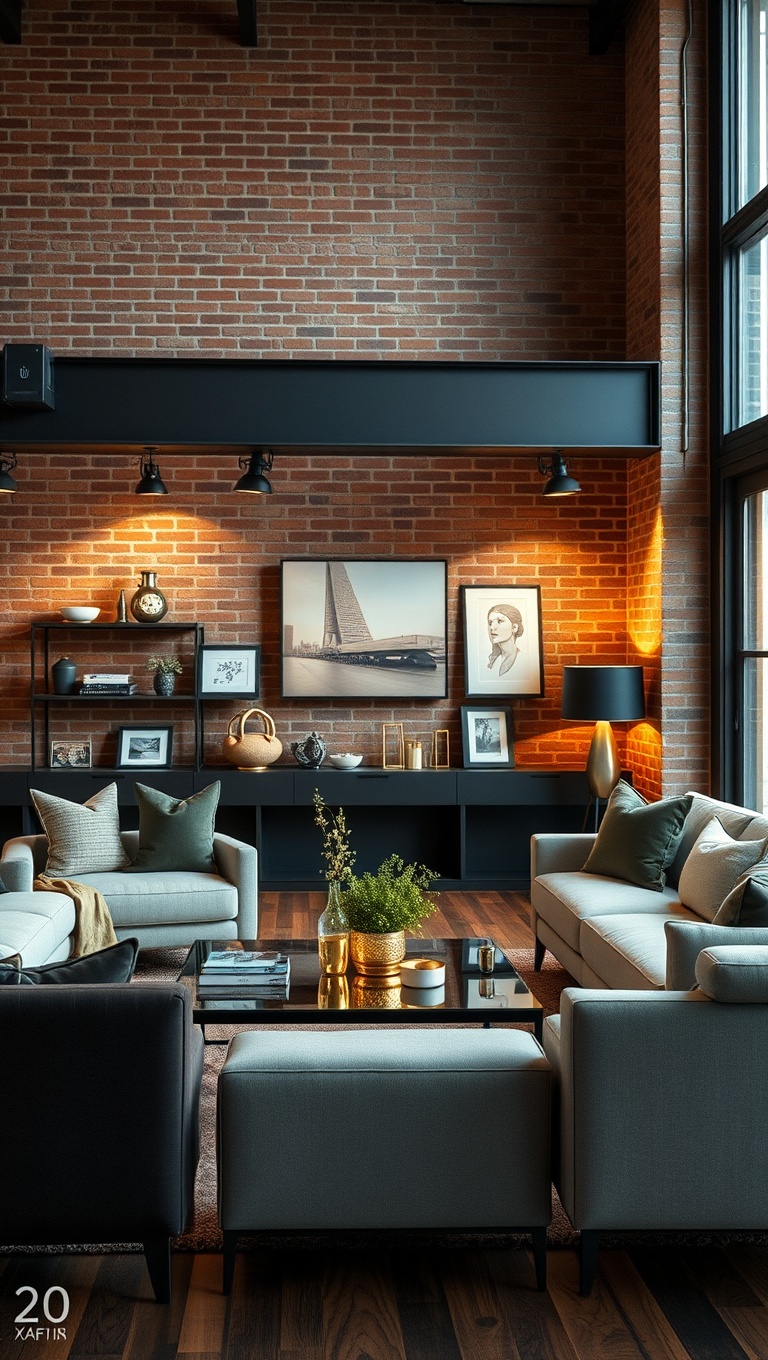 20 Chic Ideas for Your Loft-Style Living Room - 20. Add a Touch of Glam with Metallic Accents