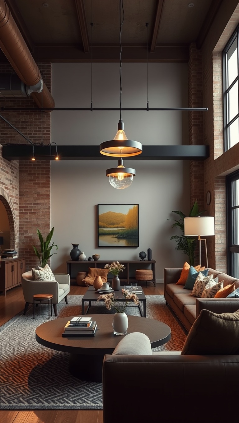 20 Chic Ideas for Your Loft-Style Living Room - 9. Choose Statement Lighting Fixtures to Shine Bright