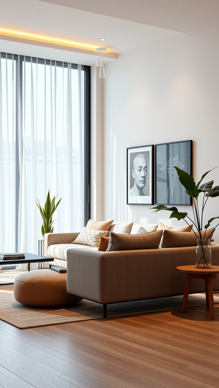 20 Chic Ideas for Low-Profile Furniture Living Rooms - 20. Create a Relaxing Atmosphere with Soft Lighting