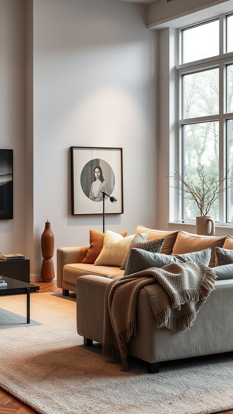 20 Chic Ideas for Luxury Minimalist Living Rooms - 19. Cozy Minimalism: Soft Throws for Warmth