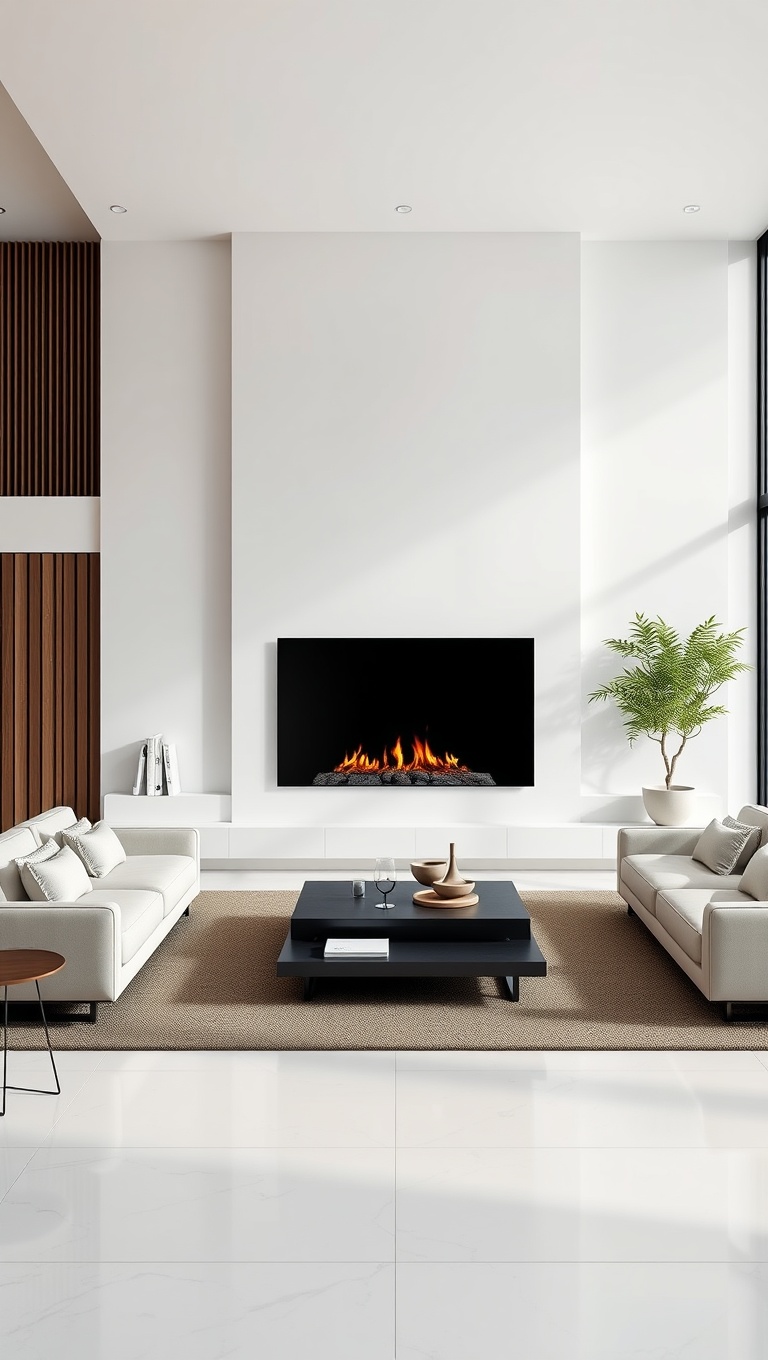 20 Chic Ideas for Luxury Minimalist Living Rooms - 16. Minimalist Fireplaces: Sleek and Chic Designs