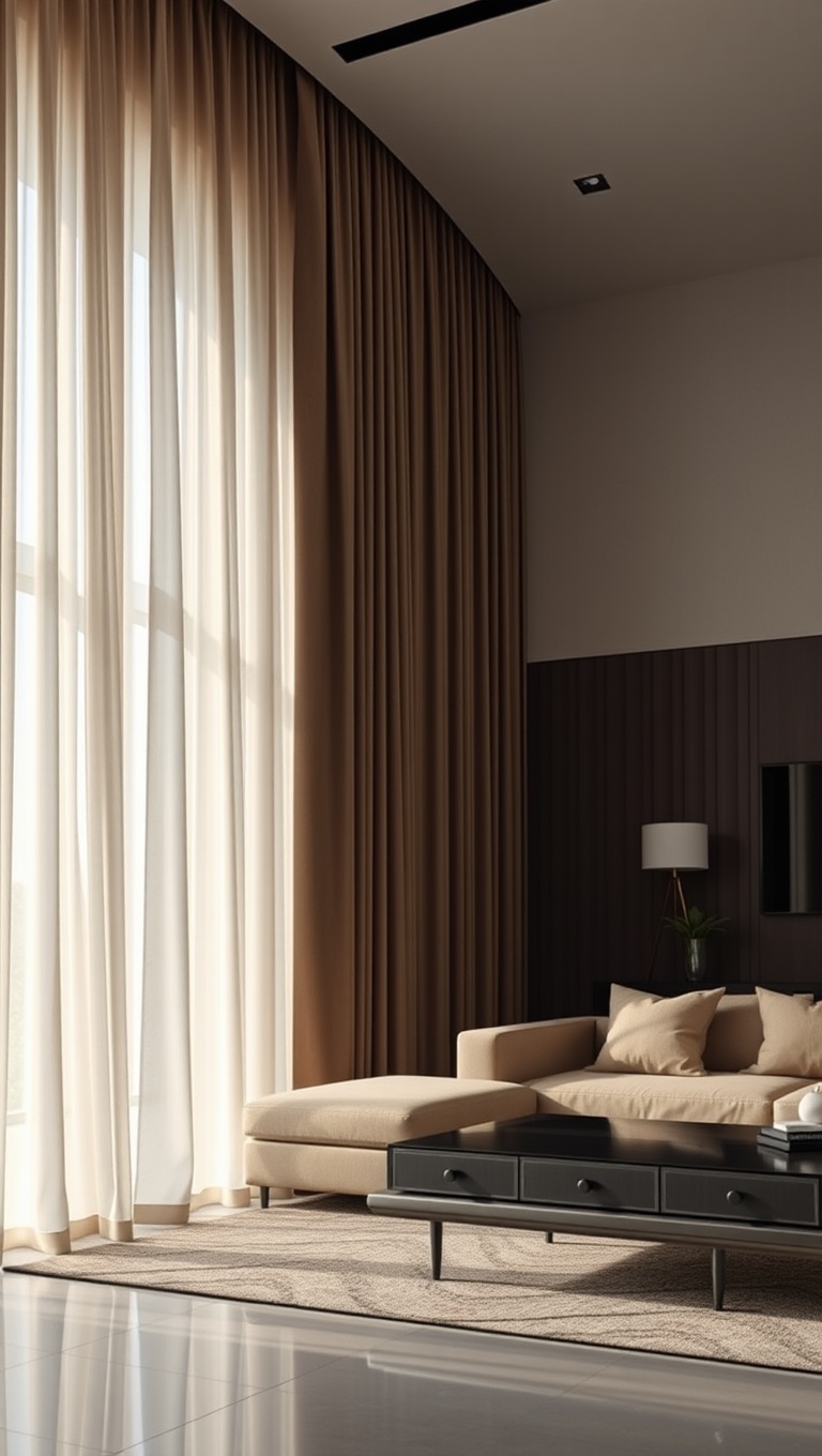 20 Chic Ideas for Luxury Minimalist Living Rooms - 12. Elegant Curtains: Floor-to-Ceiling for Drama