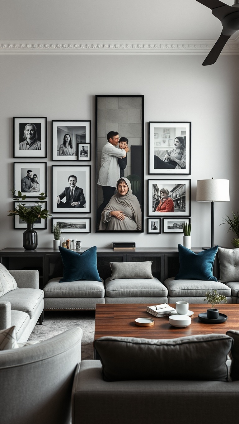 20 Bold and Beautiful Ideas for Maximalist Living Rooms - 8. Add a Gallery Wall of Memories
