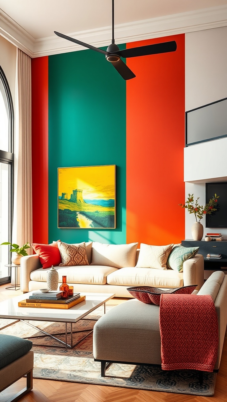 20 Bold and Beautiful Ideas for Maximalist Living Rooms - 1. Go Big with Colorful Accent Walls