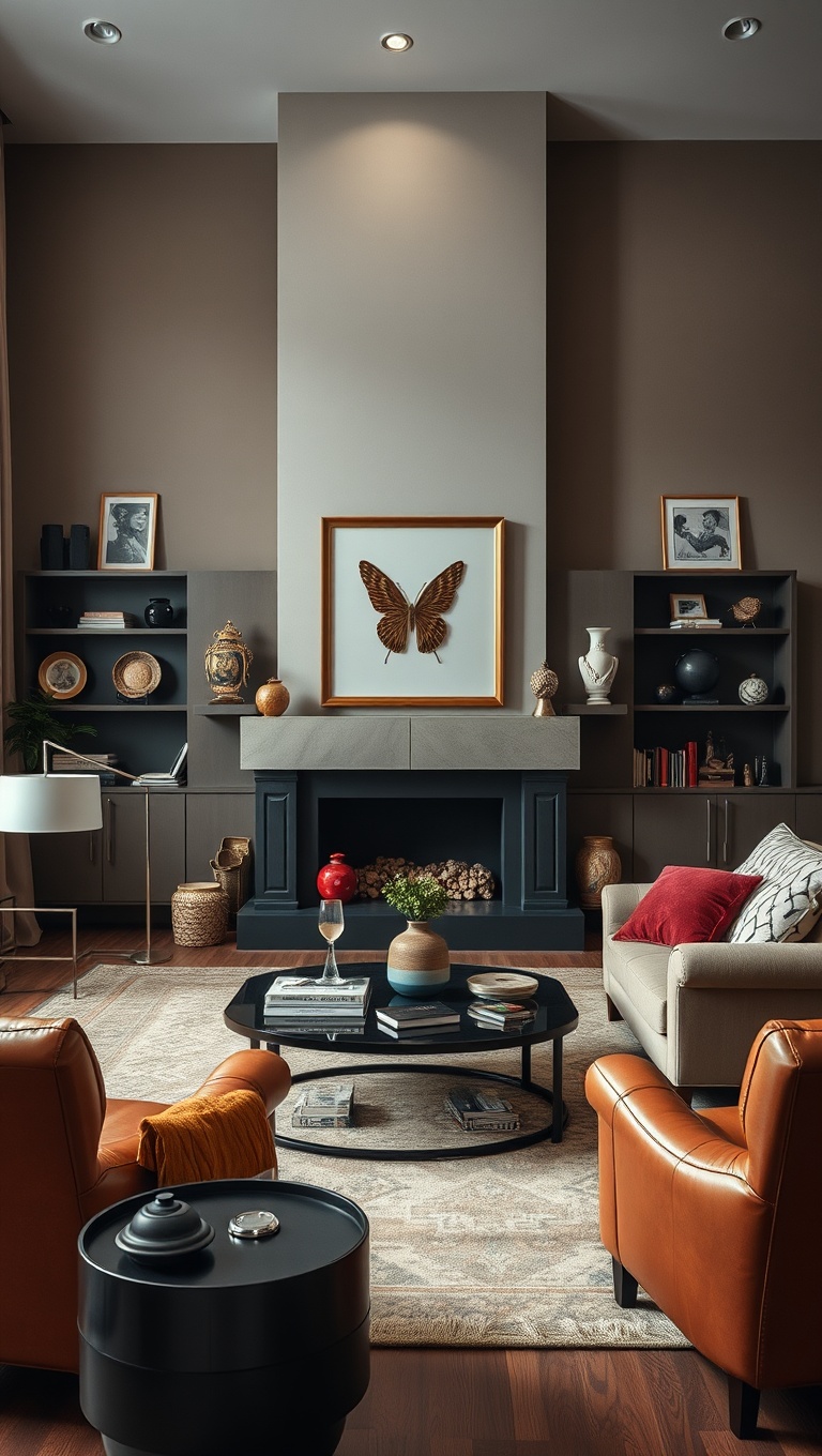 20 Bold and Beautiful Ideas for Maximalist Living Rooms - 11. Showcase Unique Collectibles
