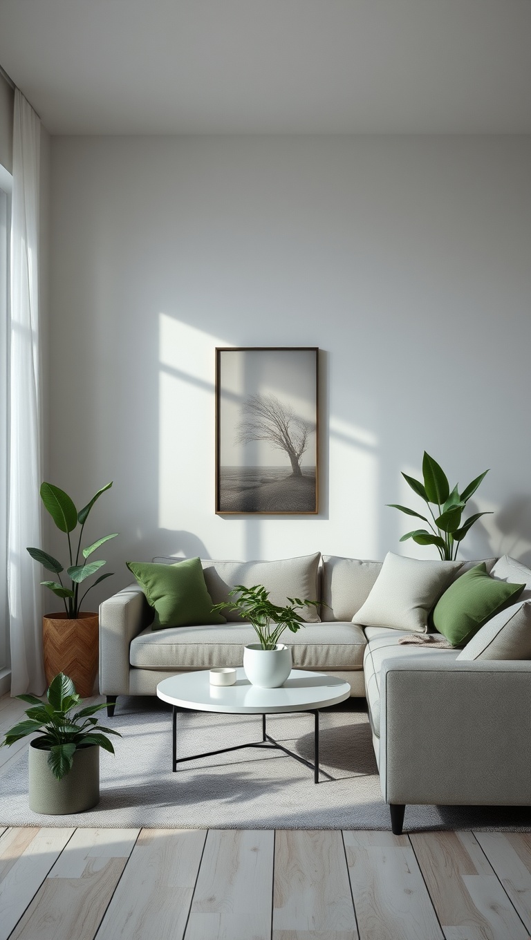 20 Stunning Ideas for a Monochromatic Living Room - 17. Plants in One Color: A Green Touch