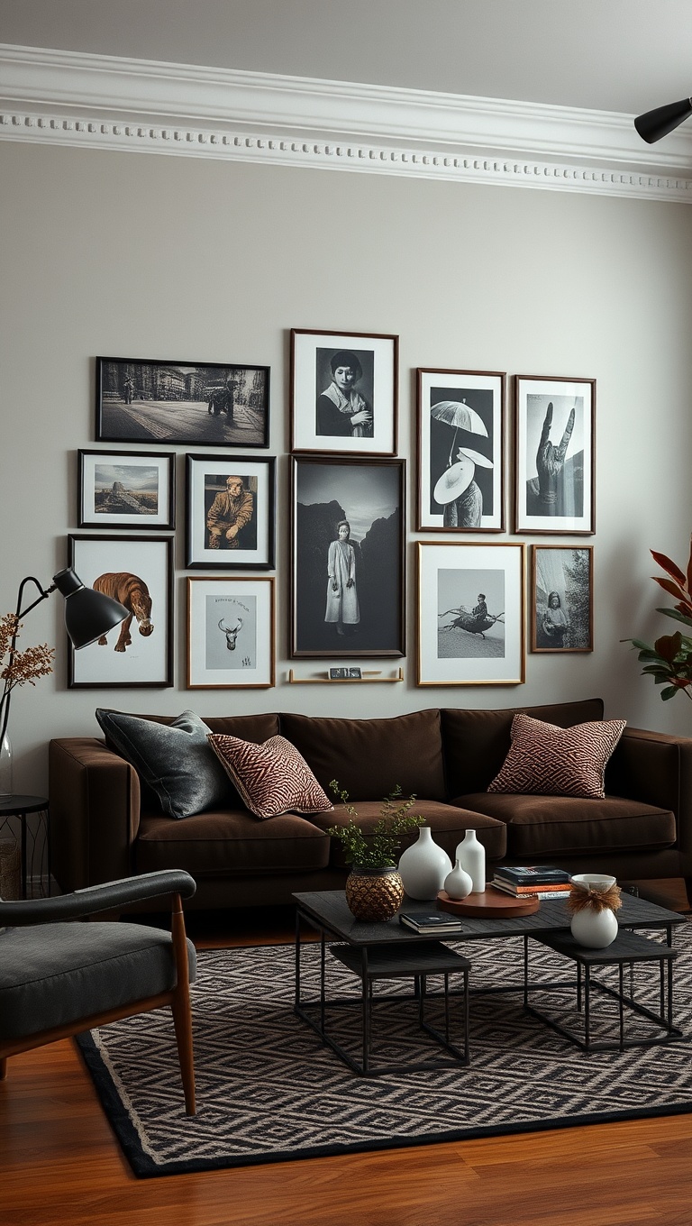 20 Cozy Ideas to Create a Moody Living Room - 8. Create a Gallery Wall