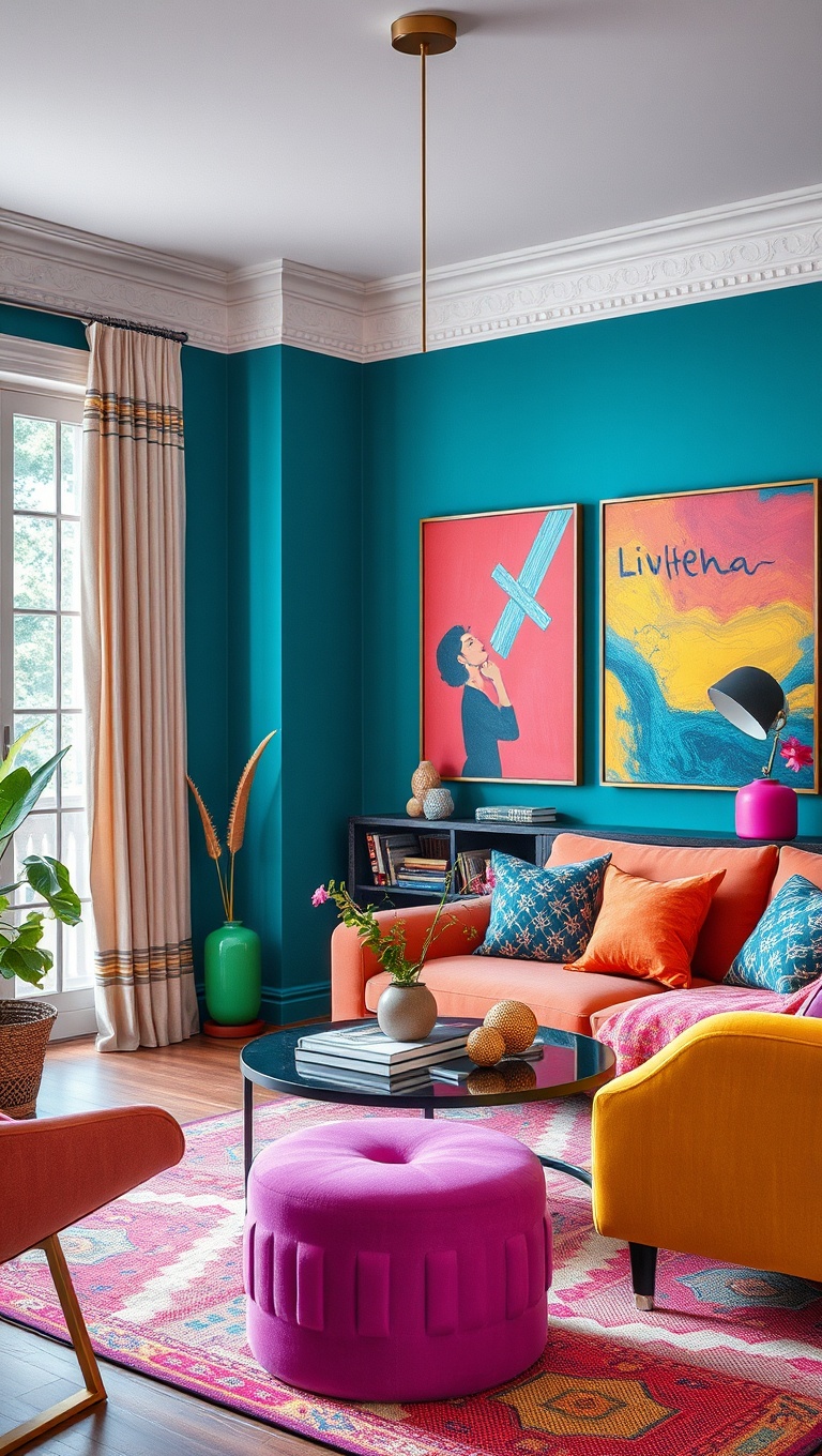 20 Vibrant Ideas to Transform Your Living Room with Color - 8. Vibrant Accessories: Small Touches, Big Impact