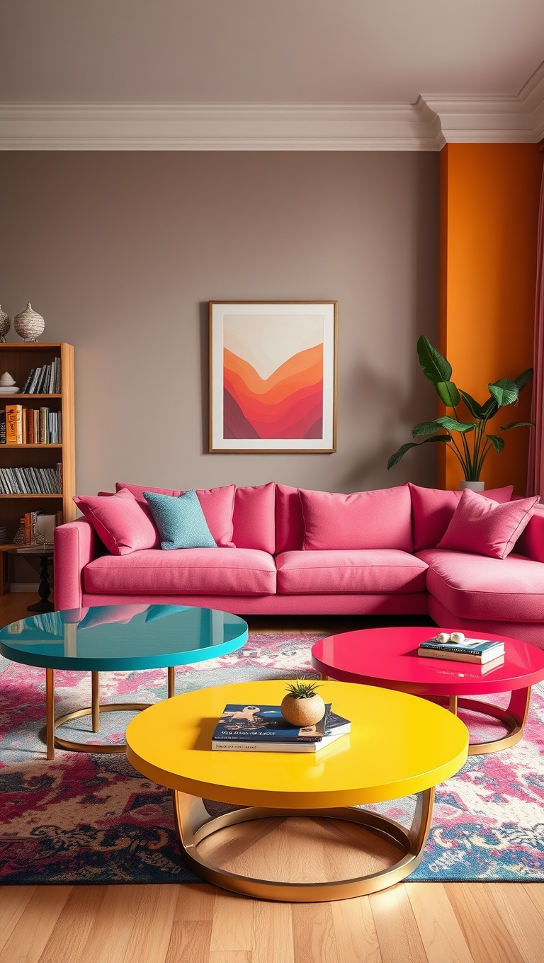 20 Vibrant Ideas to Transform Your Living Room with Color - 10. Unique Coffee Tables: A Pop of Color on the Floor