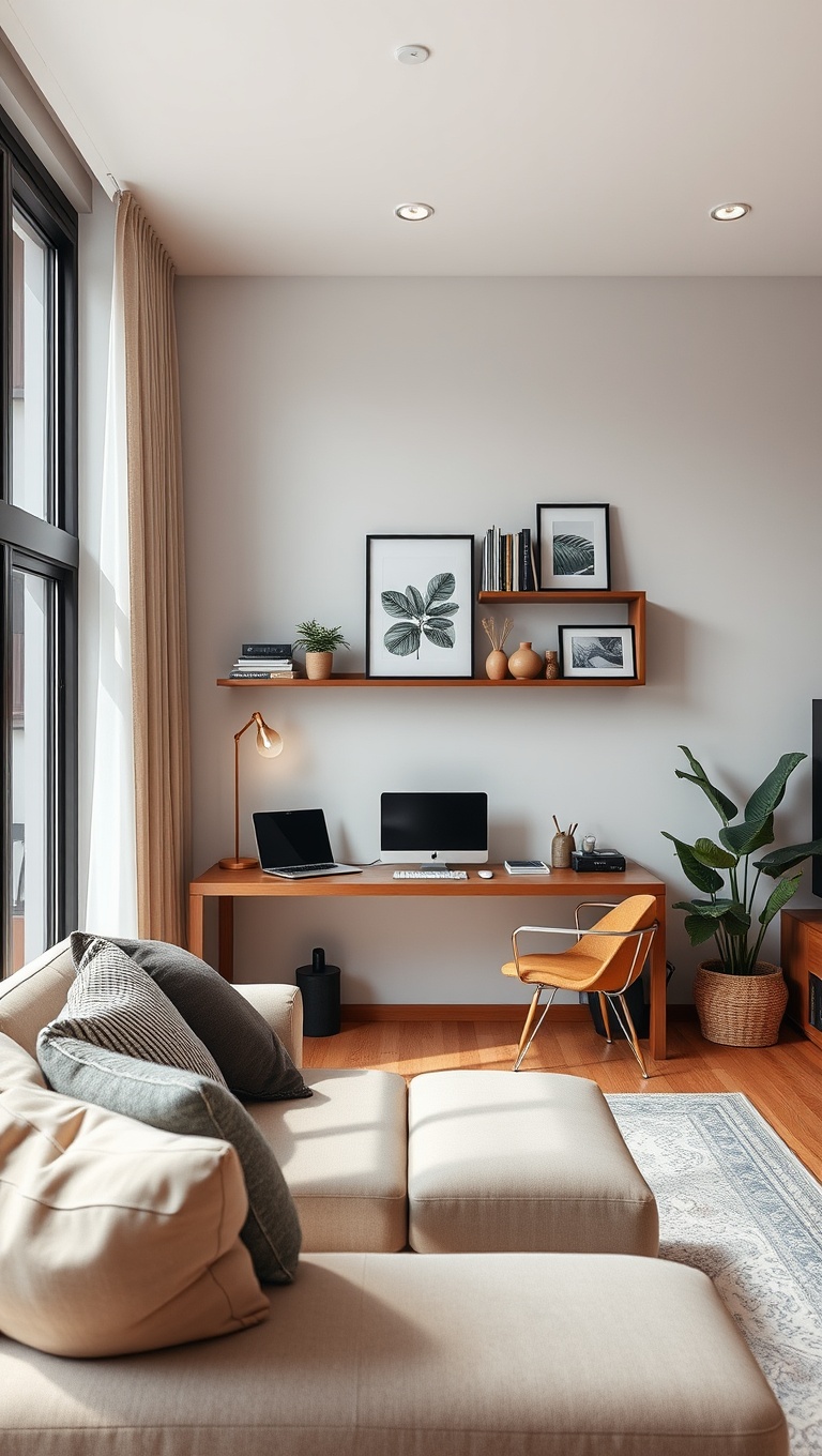20 Clever Ideas to Transform Your Living Room into a Multifunctional Wonderland - 5. Wall-Mounted Desk: Work from Home in Style