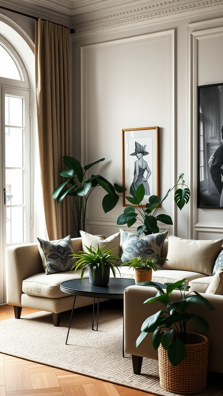 20 Chic Ideas for a Parisian-Inspired Living Room - 9. Incorporate Indoor Plants: Bring Life Indoors!