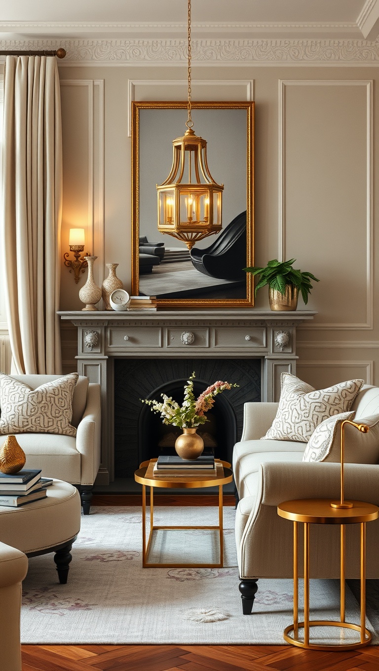 20 Chic Ideas for a Parisian-Inspired Living Room - 11. Add a Touch of Gold: Accents that Shine