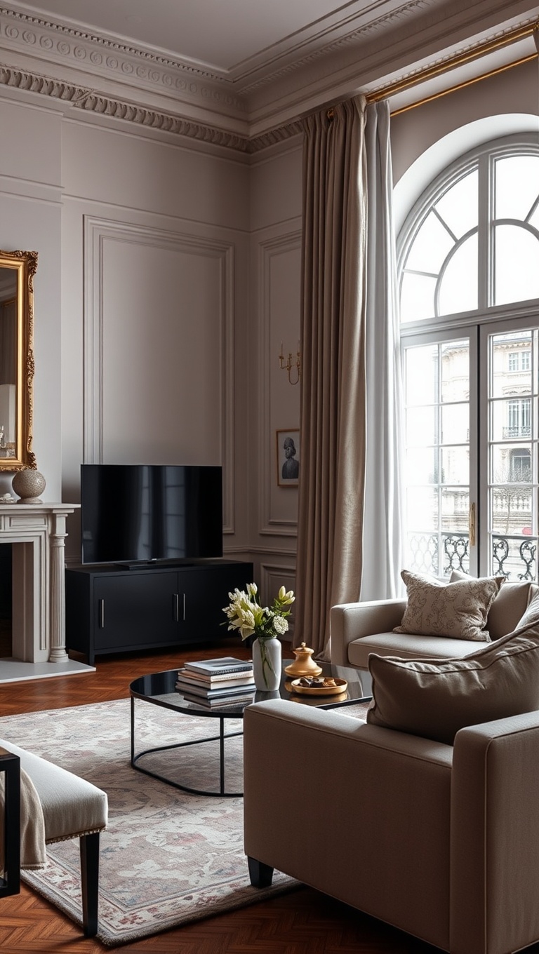20 Chic Ideas for a Parisian-Inspired Living Room - 6. Use Floor-to-Ceiling Curtains: For Dramatic Elegance