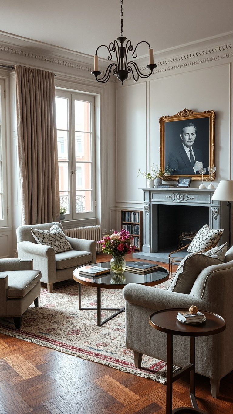 20 Chic Ideas for a Parisian-Inspired Living Room - 3. Mix Vintage with Modern: Perfectly Imperfect Style