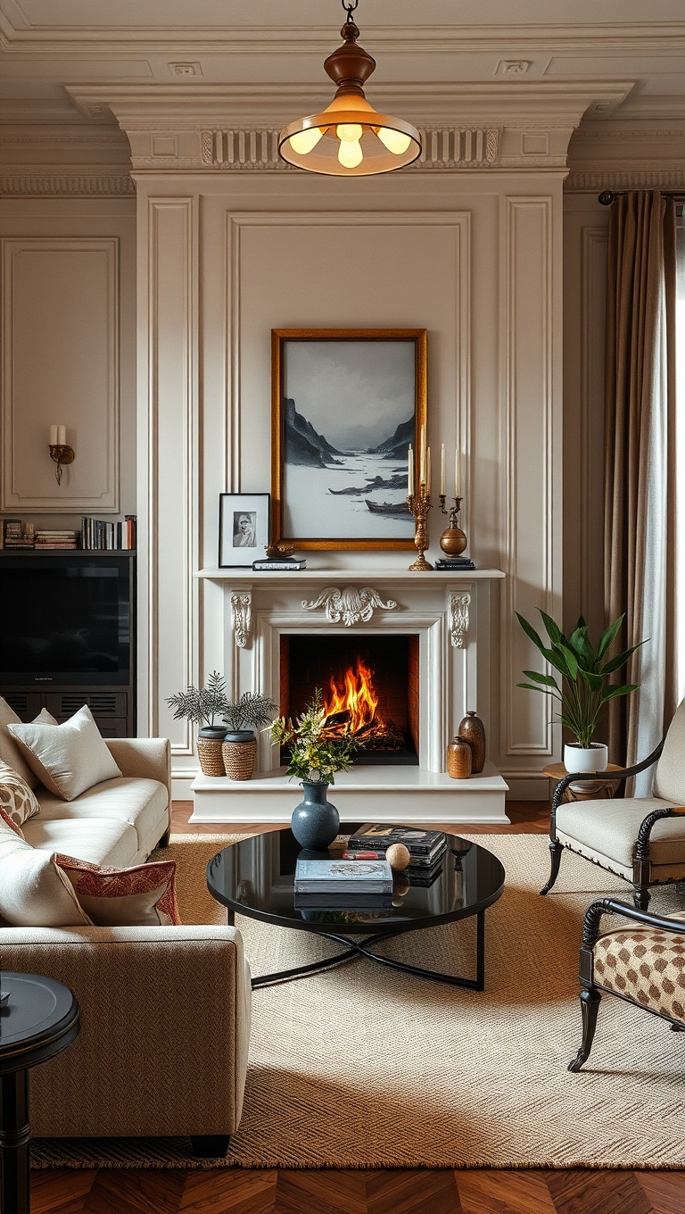 20 Chic Ideas for a Parisian-Inspired Living Room - 18. Create a Cozy Fireplace Area: Warm and Inviting