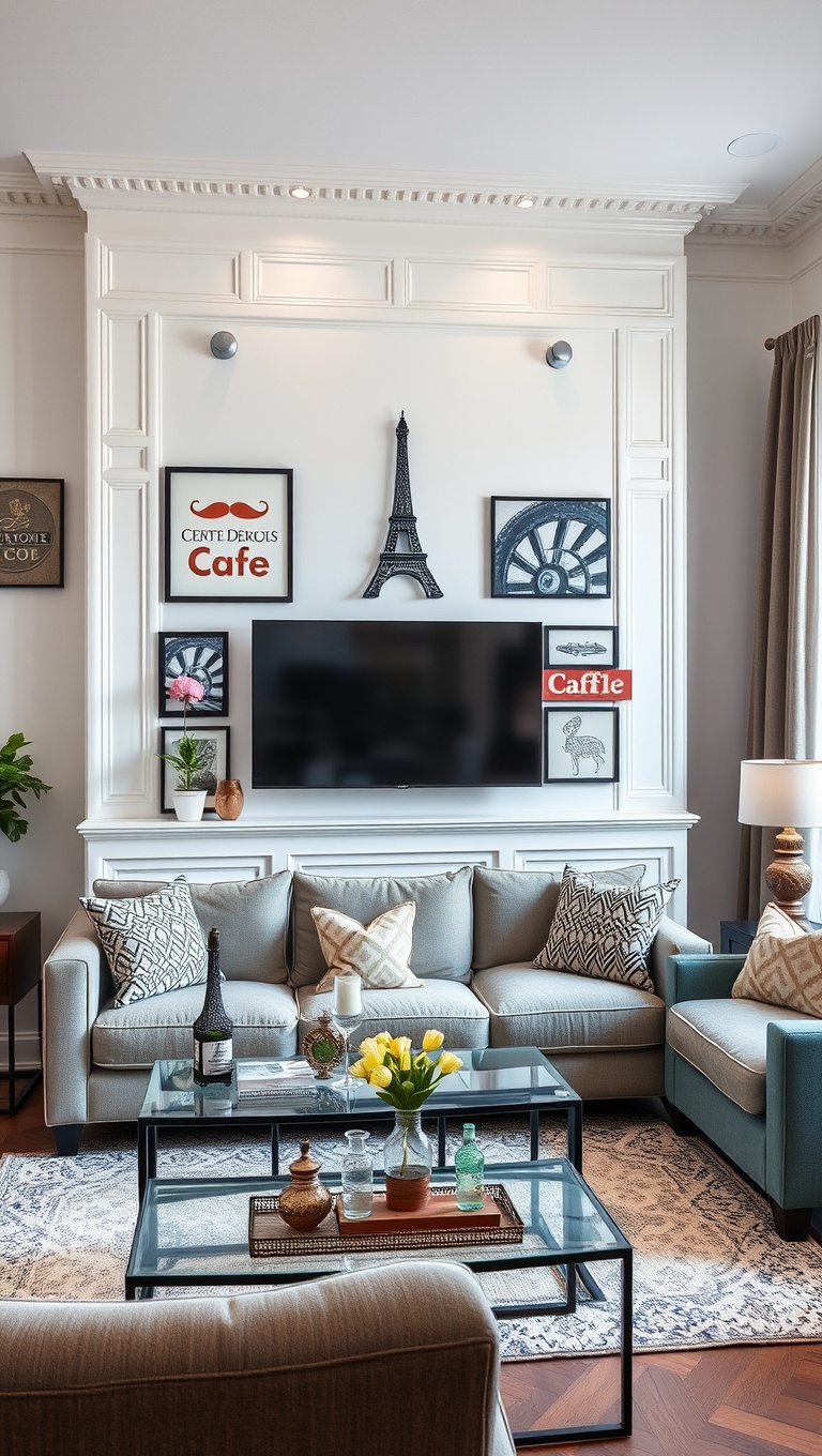 20 Chic Ideas for a Parisian-Inspired Living Room - 20. Finish with Parisian Decor Accents: Think Eiffel Towers and Café Signs