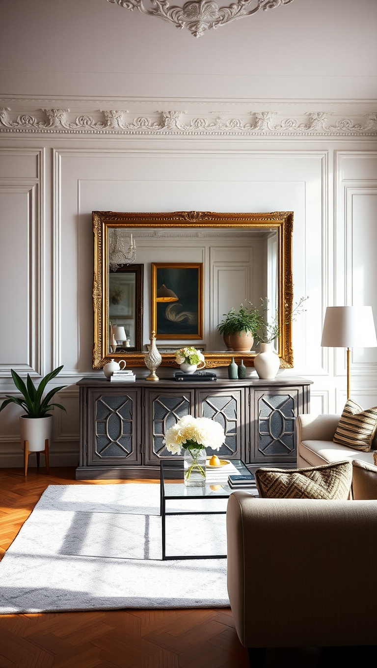 20 Chic Ideas for a Parisian-Inspired Living Room - 10. Use Mirrors to Enhance Light: Reflect Your Style