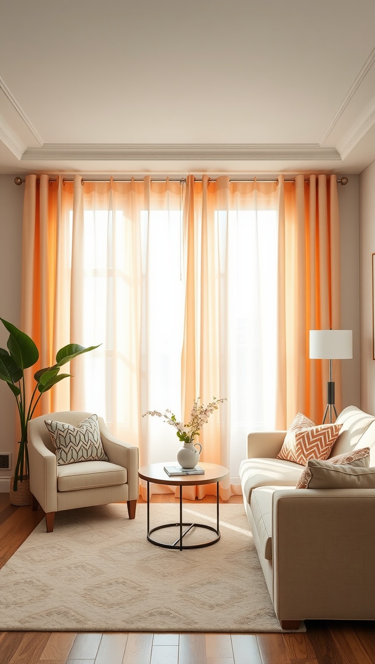 20 Inspiring Ideas to Create Your Dream Pastel Living Room - 4. Peachy Curtains: Light and Airy Vibes