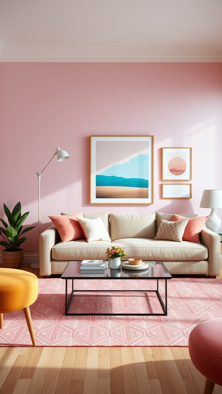 20 Inspiring Ideas to Create Your Dream Pastel Living Room - 6. Pastel Art Prints: Brighten Up Your Walls