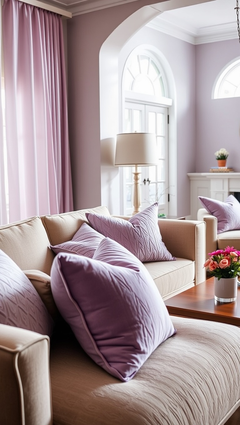 20 Inspiring Ideas to Create Your Dream Pastel Living Room - 3. Lavender Throw Pillows: Add a Pop of Color