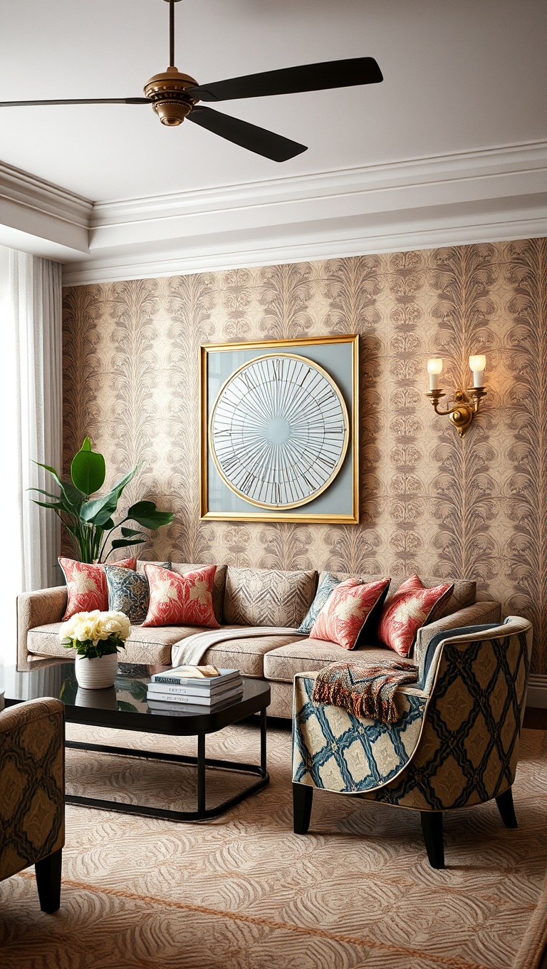 20 Vibrant Ideas to Transform Your Living Room with Patterns - Art Deco Delight: Vintage Patterns for a Glam Look