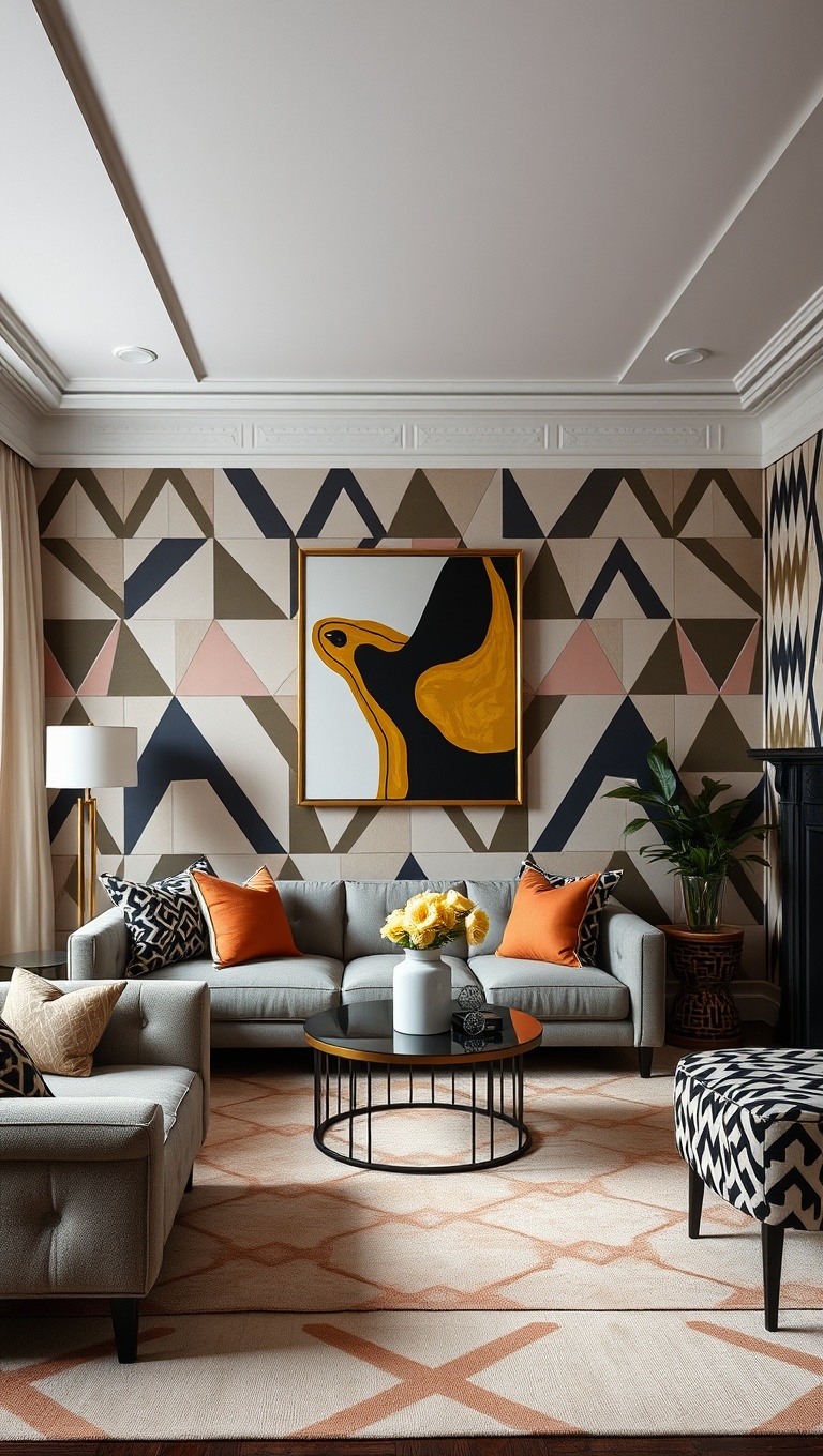 20 Vibrant Ideas to Transform Your Living Room with Patterns - Geometric Glam: Bold Shapes for a Modern Touch