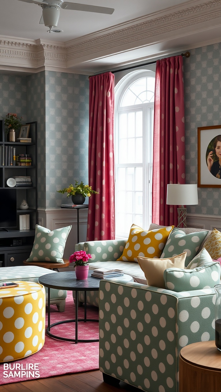 20 Vibrant Ideas to Transform Your Living Room with Patterns - Polka Dot Playfulness: Fun and Whimsical