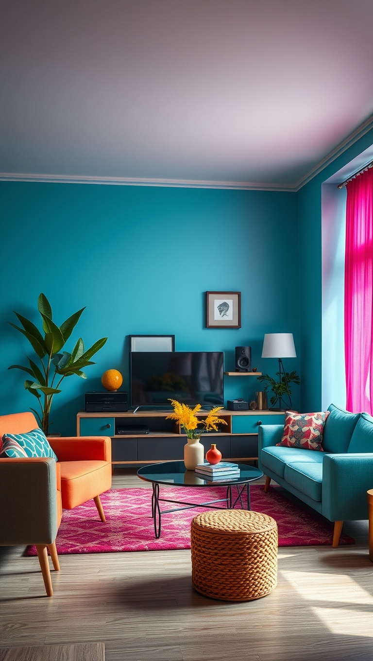 20 Delightful Ideas to Transform Your Living Room into a Retro Paradise - 1. Go Bold with Bright Colors