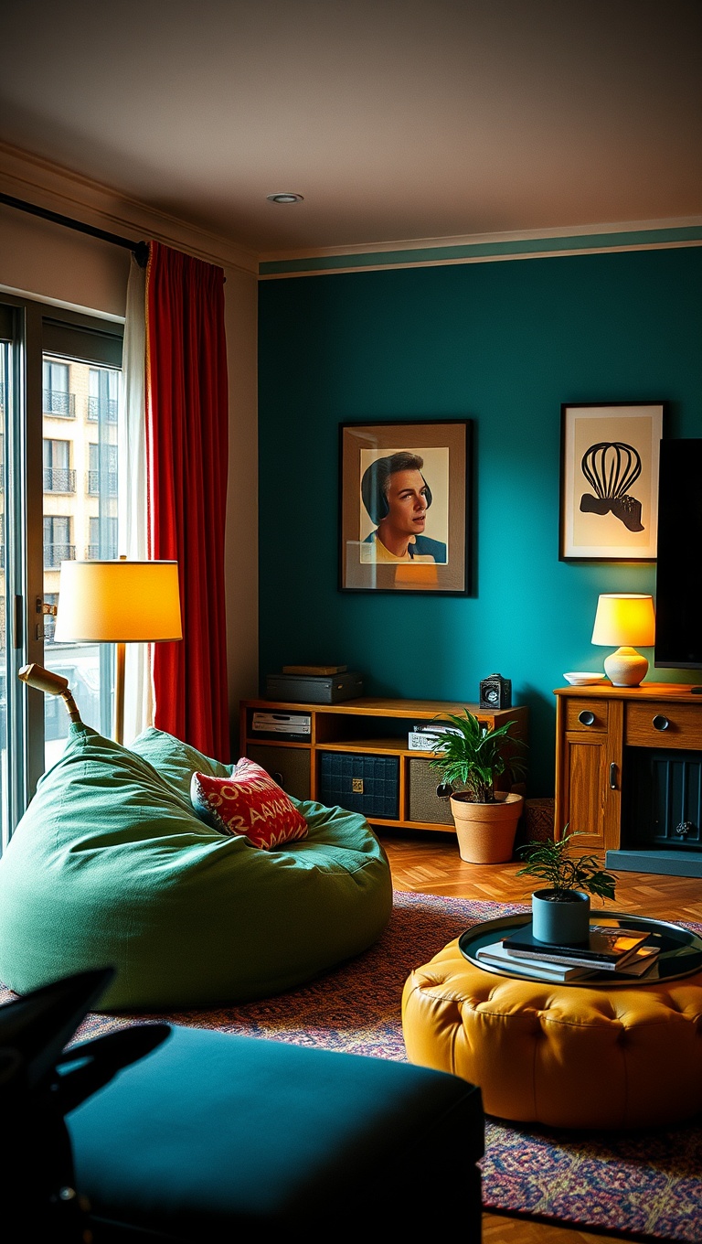 20 Delightful Ideas to Transform Your Living Room into a Retro Paradise - 7. Add a Pop of Fun with a Bean Bag Chair