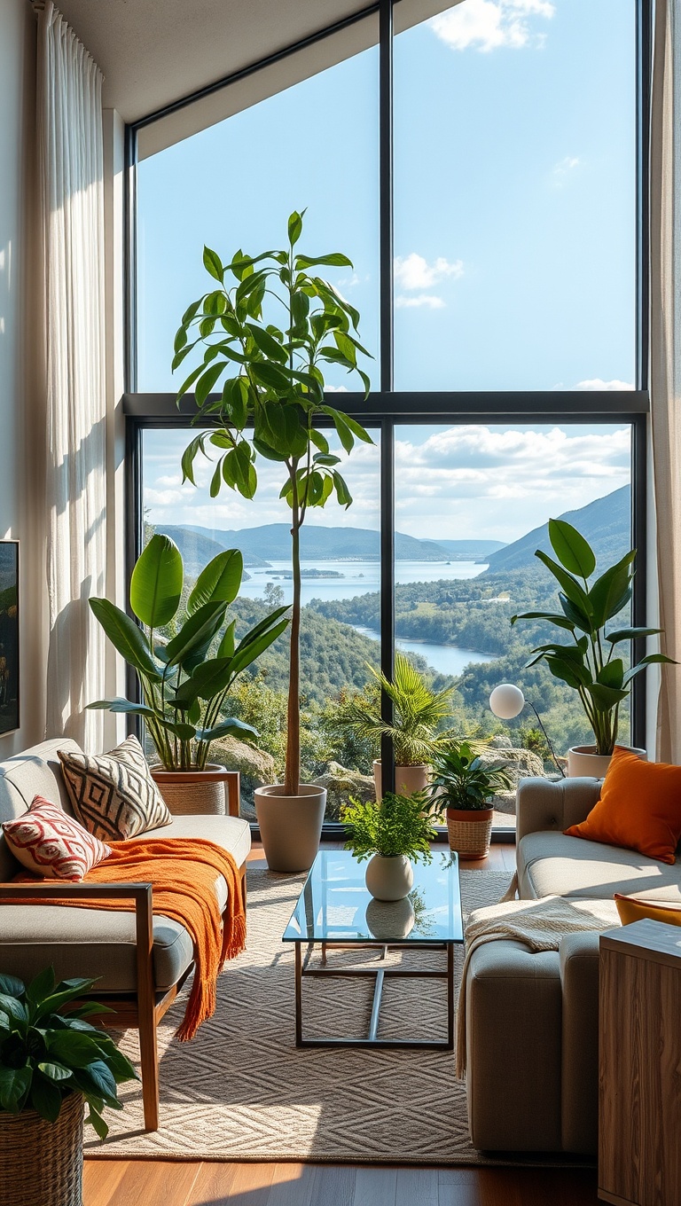 20 Stunning Ideas for Scenic View Living Rooms That Will Take Your Breath Away - 3. Incorporate Nature: Indoor Plants to Frame the View