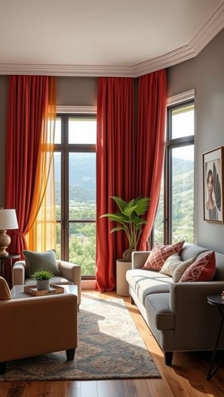 20 Stunning Ideas for Scenic View Living Rooms That Will Take Your Breath Away - 17. Colorful Curtains: Frame Your View with Style