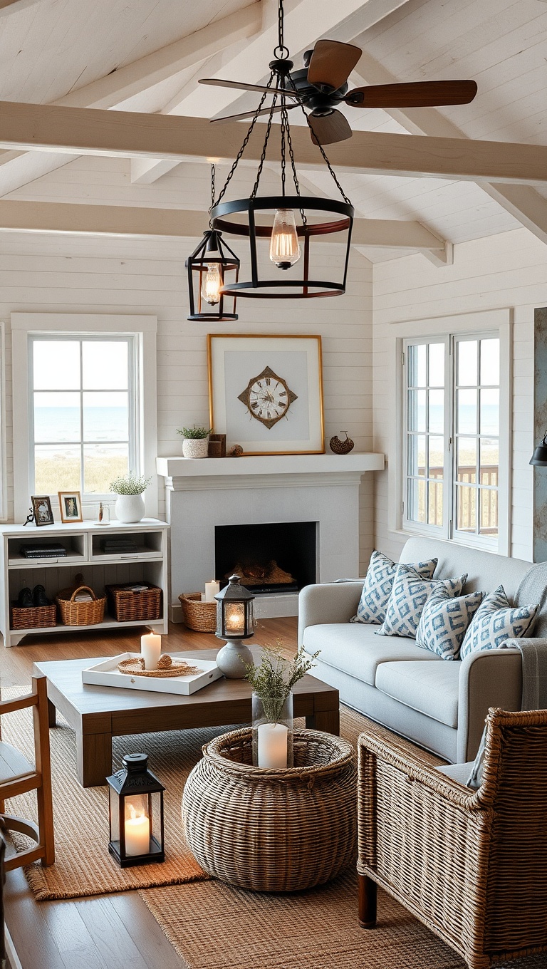 20 Dreamy Ideas for a Seaside Living Room - 13. Beachy Lighting: Install Lanterns and Pendant Lights