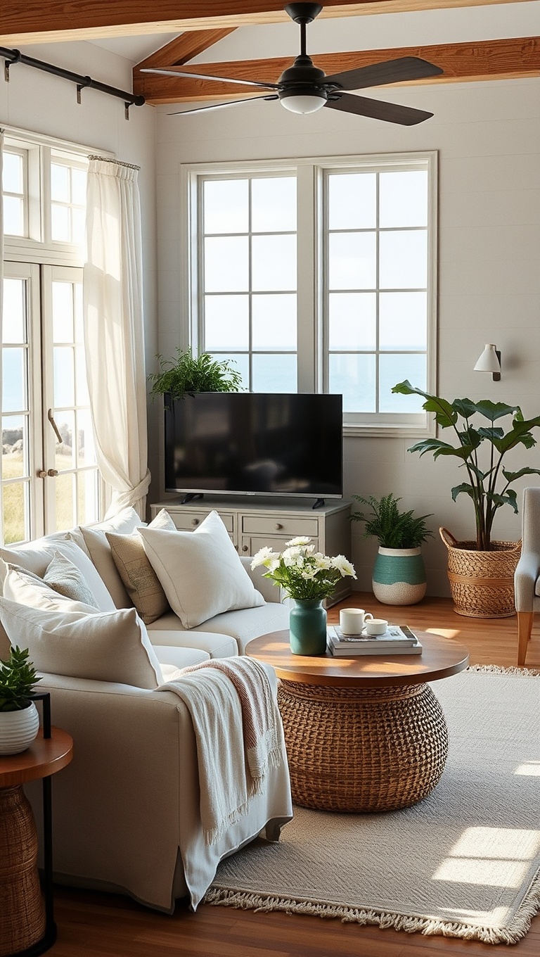20 Dreamy Ideas for a Seaside Living Room - 5. Light and Airy Fabrics: Choose Linen and Cotton
