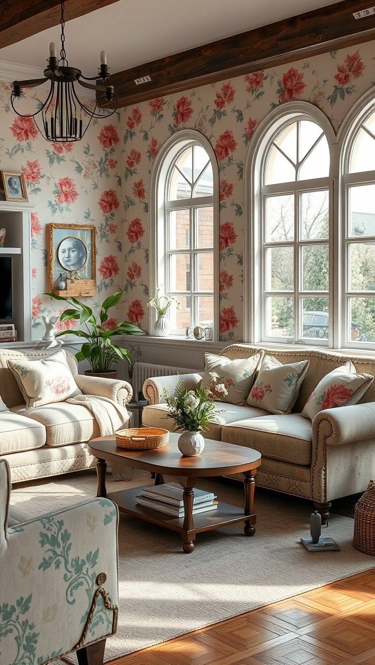 20 Charming Ideas for a Shabby Chic Living Room - Incorporate Floral Patterns: Bring Nature Indoors