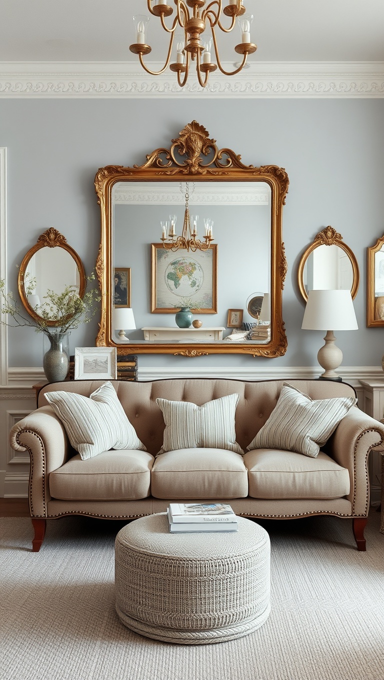 20 Charming Ideas for a Shabby Chic Living Room - Use Antique Mirrors: Reflecting Style and Space