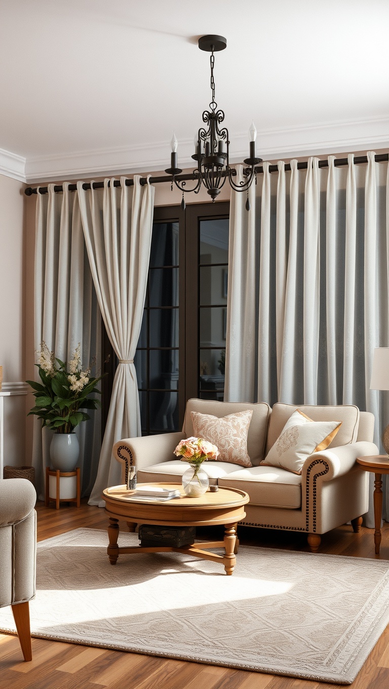 20 Charming Ideas for a Shabby Chic Living Room - Add Shabby Chic Curtains: Light and Airy Fabrics