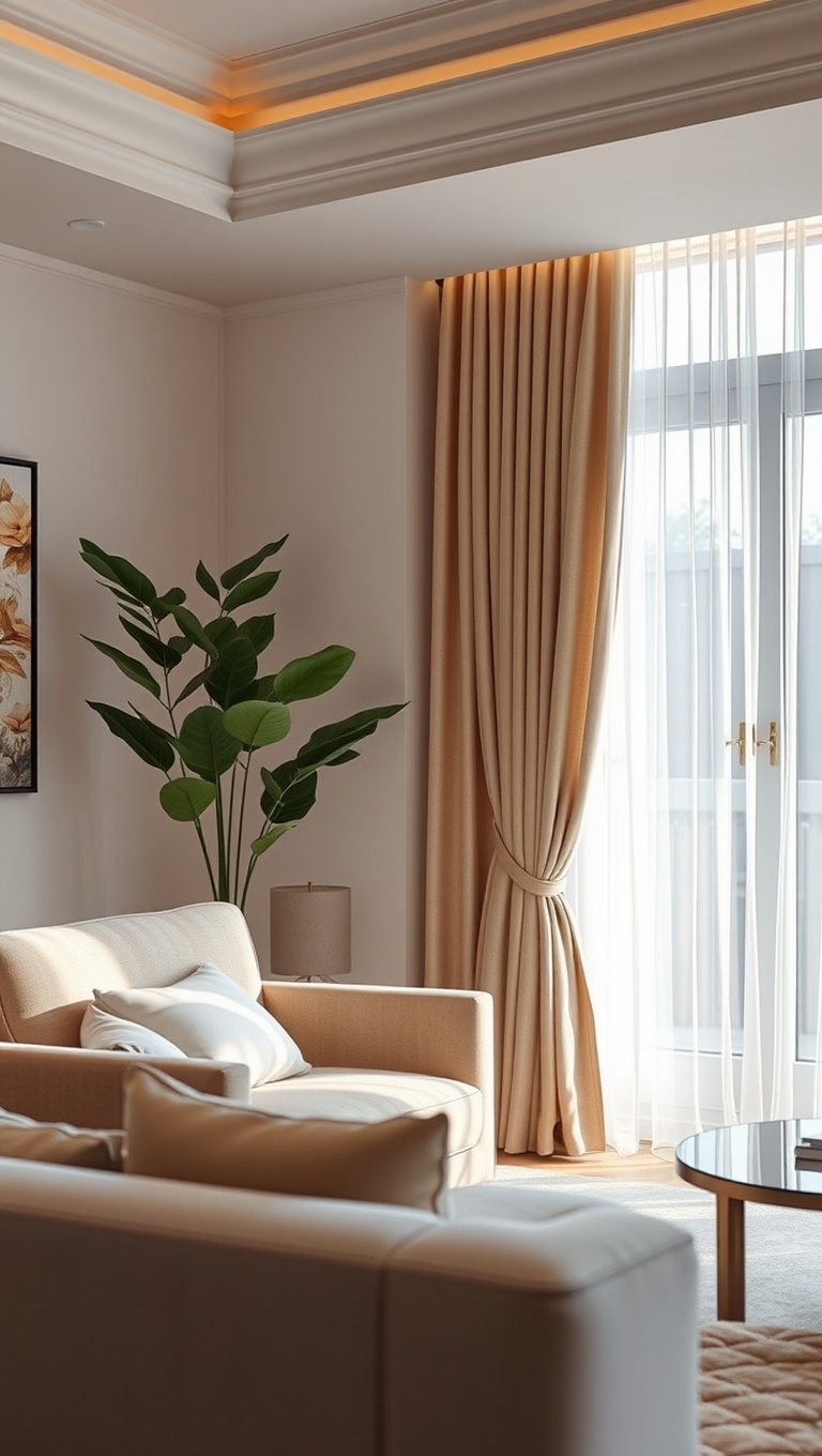 20 Soft Glam Living Room Ideas That Will Spark Your Imagination - Stylish Curtains: Light and Airy Fabrics