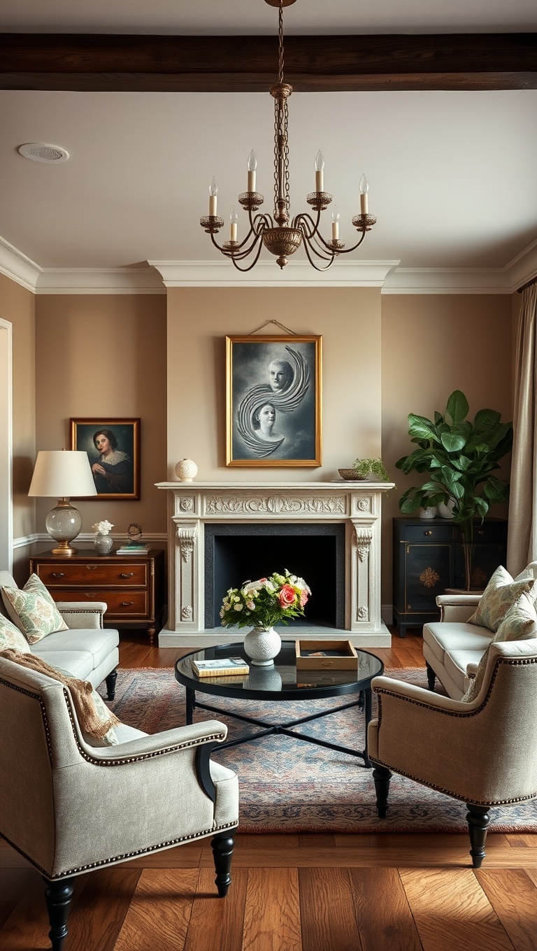 20 Soft Glam Living Room Ideas That Will Spark Your Imagination - 17. Vintage Finds: Charm with History