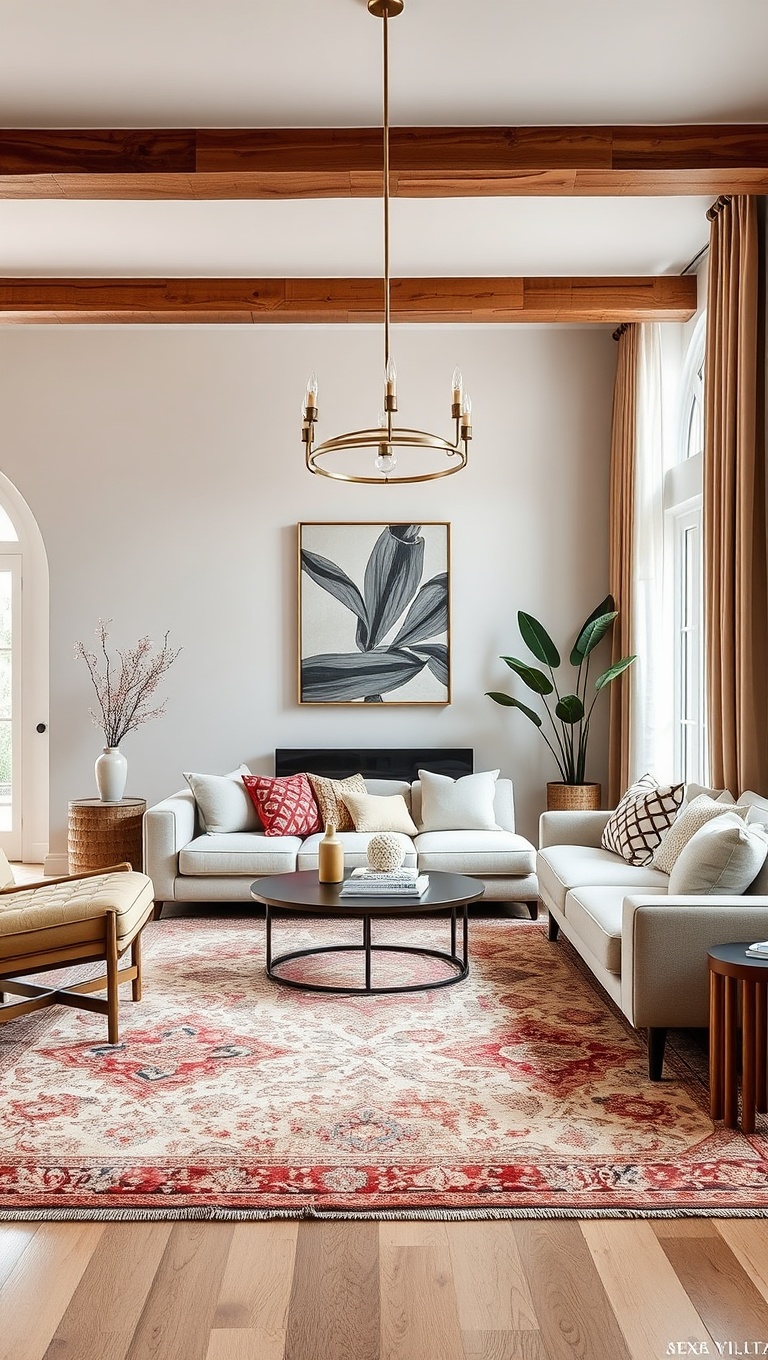 20 Soft Glam Living Room Ideas That Will Spark Your Imagination - 8. Stylish Area Rugs to Define the Space