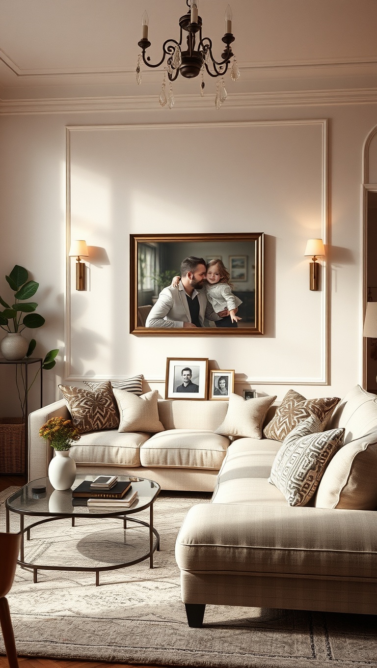 20 Soft Glam Living Room Ideas That Will Spark Your Imagination - Personalized Decor: Family Photos & Keepsakes