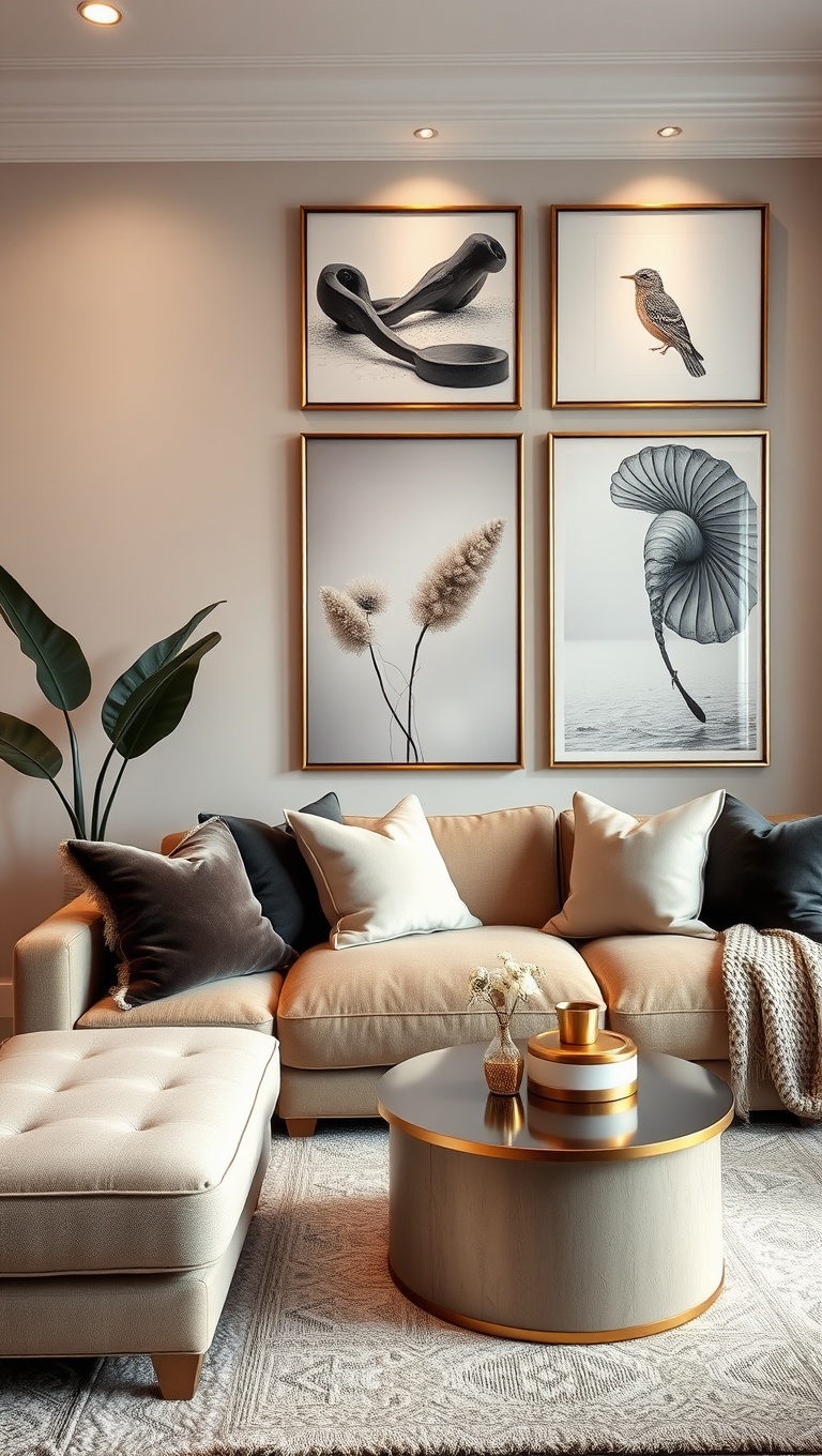 20 Soft Glam Living Room Ideas That Will Spark Your Imagination - 9. Beautiful Wall Art to Elevate Your Decor
