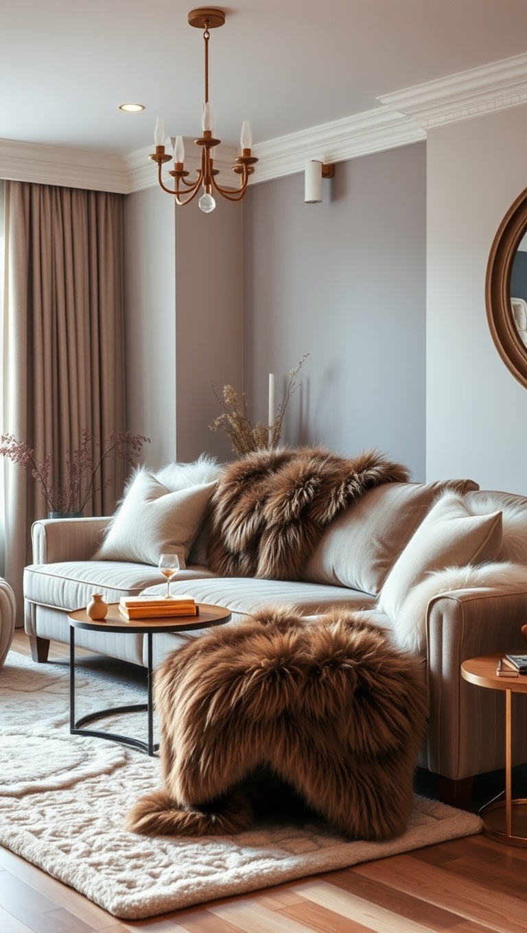20 Soft Glam Living Room Ideas That Will Spark Your Imagination - 6. Cozy Faux Fur Throws for Warmth