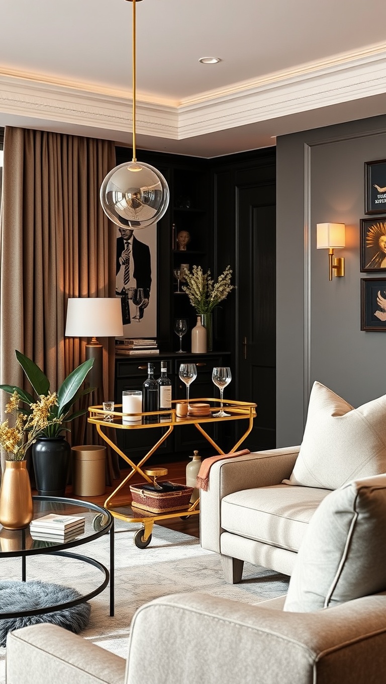 20 Chic Ideas for a Sophisticated Living Room - 16. Create a Bar Cart for Entertaining Style