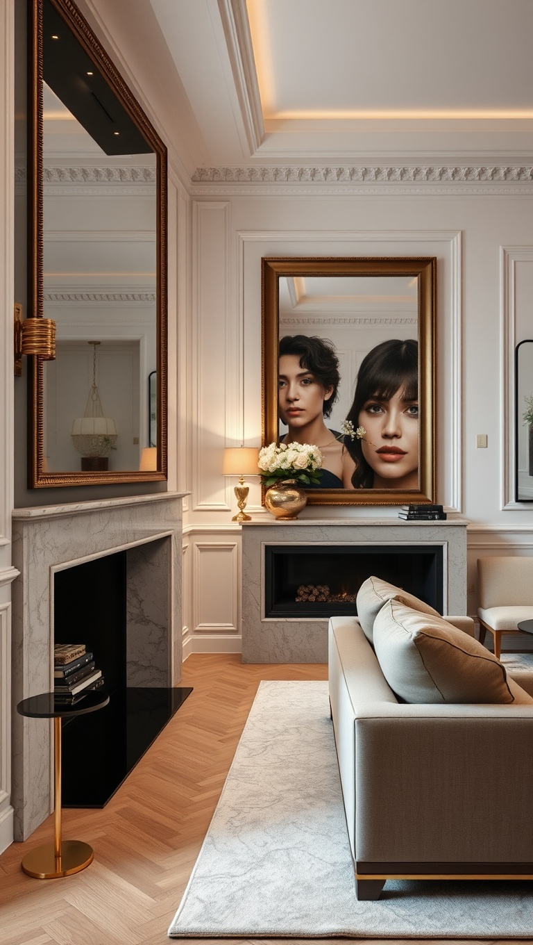 20 Chic Ideas for a Sophisticated Living Room - 7. Use Mirrors to Expand Your Space and Add Glamour