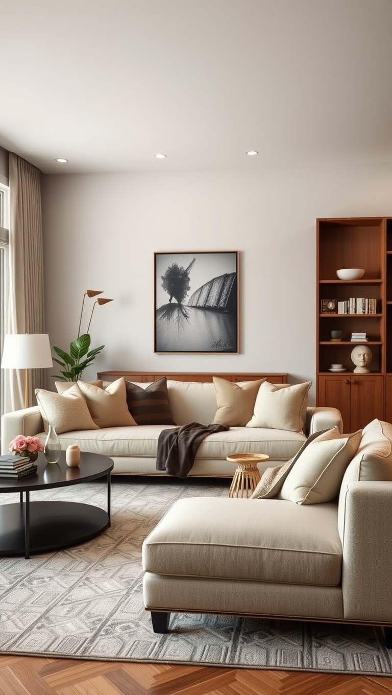 20 Chic Ideas for a Sophisticated Living Room - 18. Use a Neutral Sofa as Your Elegant Base