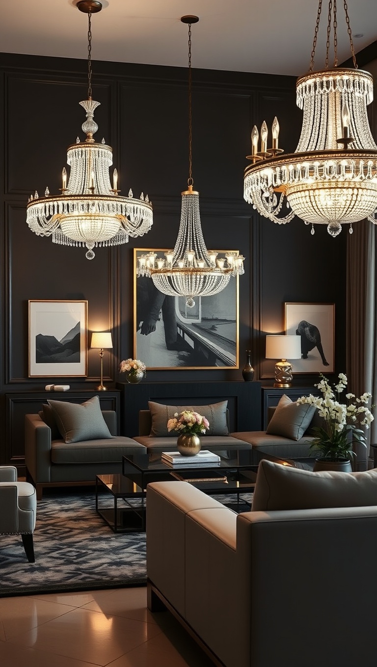 20 Chic Ideas for a Sophisticated Living Room - 3. Statement Lighting: Chandeliers that Dazzle