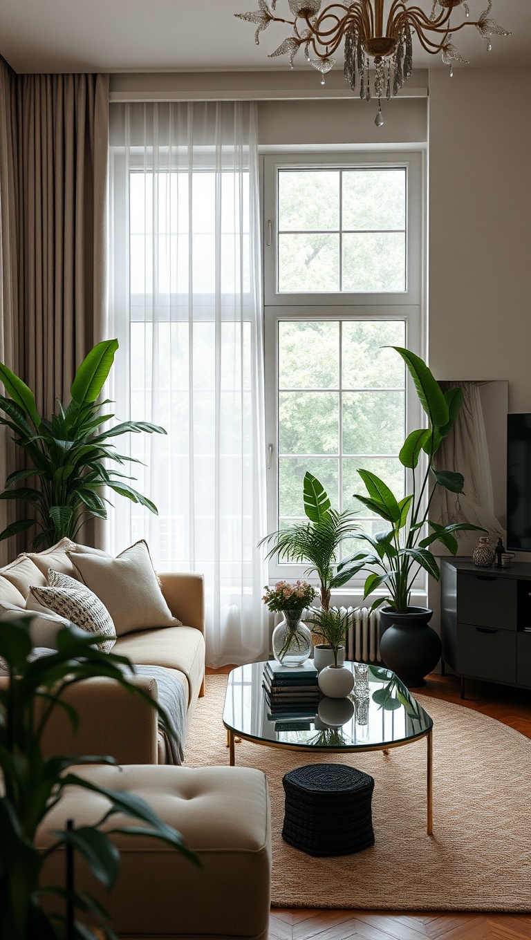 20 Chic Ideas for a Sophisticated Living Room - 9. Strategically Place Indoor Plants for Freshness