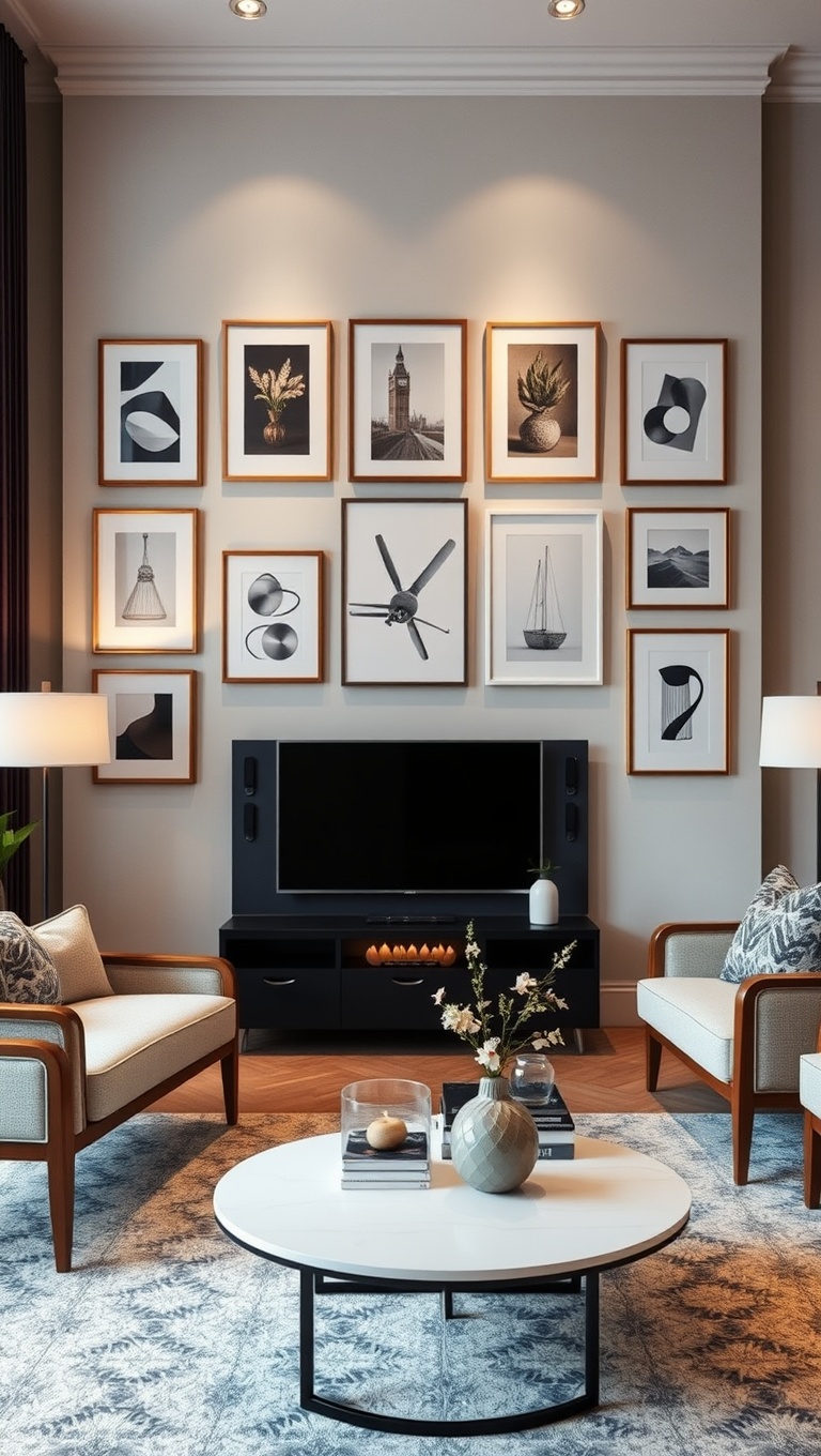20 Chic Ideas for a Sophisticated Living Room - 14. Curate a Gallery Wall That Tells Your Story